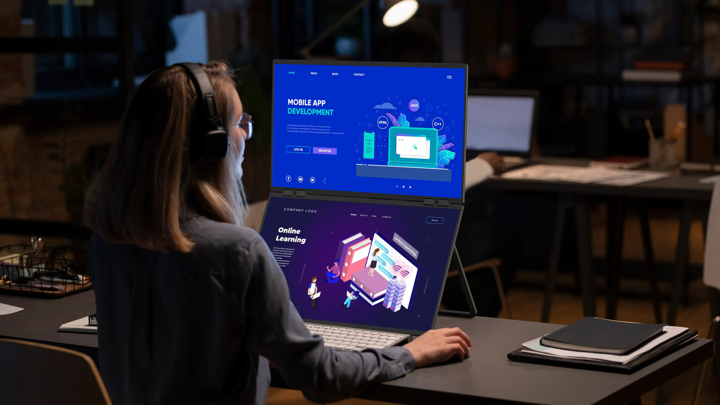 23.8" 100Hz Dual Screen Stacked Computer Monitor 1080P HDR 360° Folding Triple Portable Display for Laptop PC Phone Game Console - Limetastore