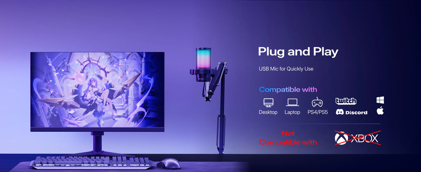 Maono DGM20S – USB Gaming Condenser Microphone | Noise Cancellation, RGB Lights, Mute & Zero‑Latency Monitoring for Streaming & Podcasting