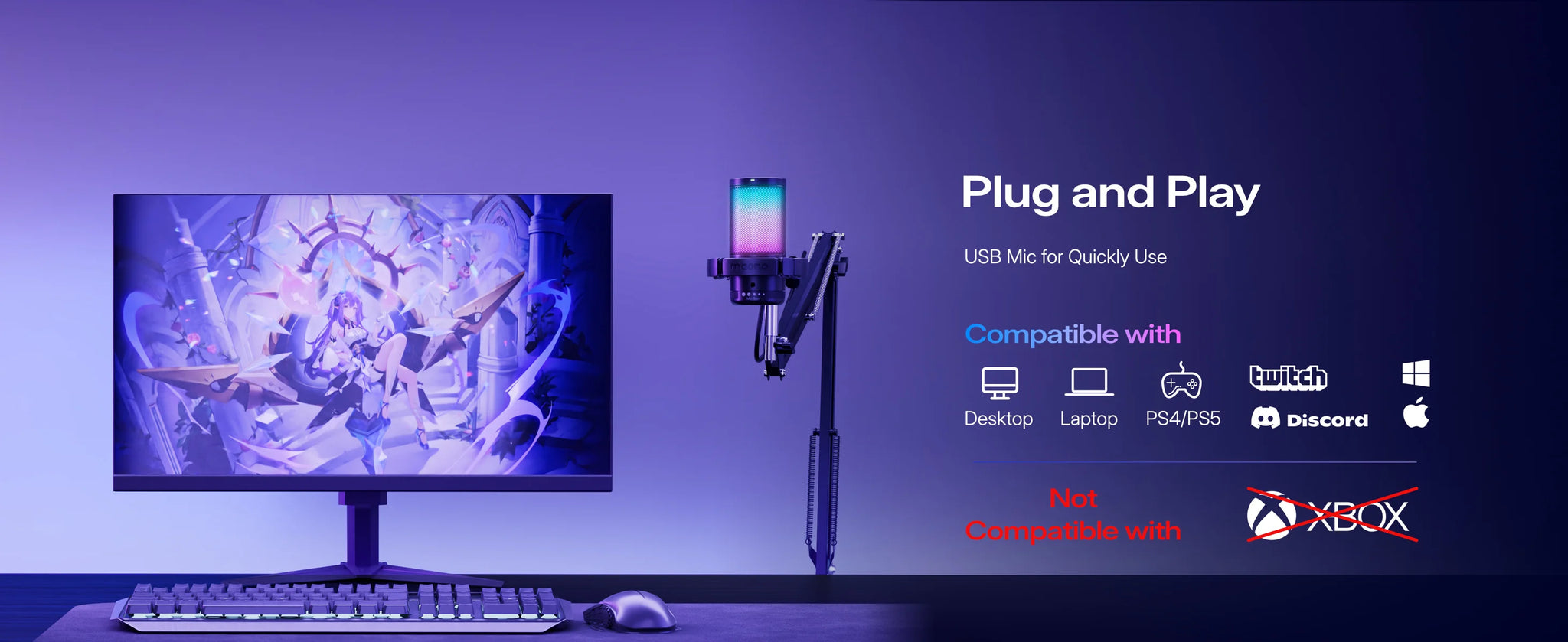 Maono DGM20S – USB Gaming Condenser Microphone | Noise Cancellation, RGB Lights, Mute & Zero‑Latency Monitoring for Streaming & Podcasting
