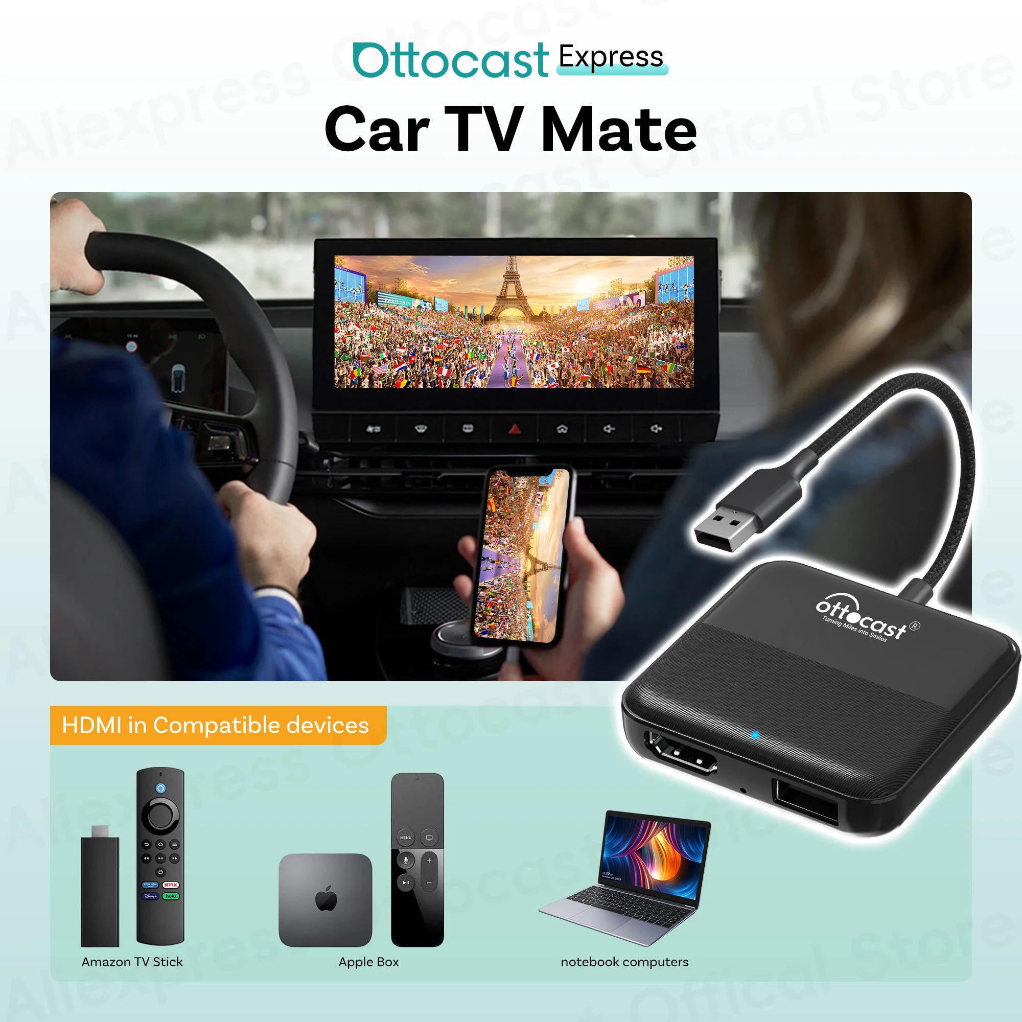 OTTOCAST Express Wireless CarPlay Adapter with HDMI Converter