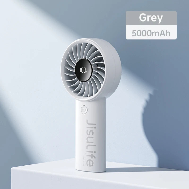 ISULIFE Handheld Fan – 5-Speed Turbo Airflow, 5000mAh Battery with LED Display
