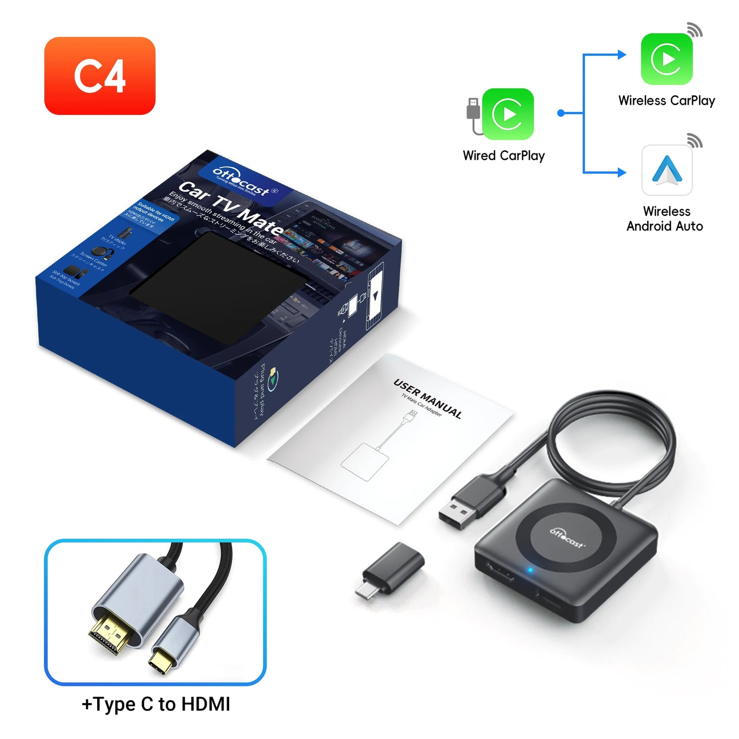 OTTOCAST Car TV Mate Max C4 Wireless CarPlay HDMI Adapter
