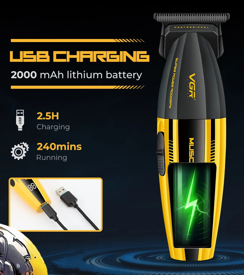VGR Hair Trimmer Professional Hair Cutting Machine Cordless Hair Clippers Adjustable Barber Rechargeable Trimmer for Men V-285