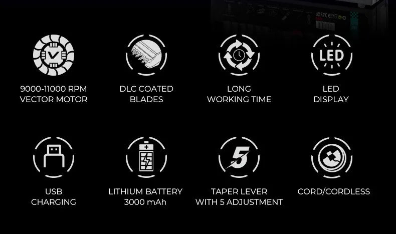 VGR Hair Trimmer Professional Hair Cutting Machine Cordless Barber Clipper Vector Motor Haircut Electric Trimmer for Men V-035C