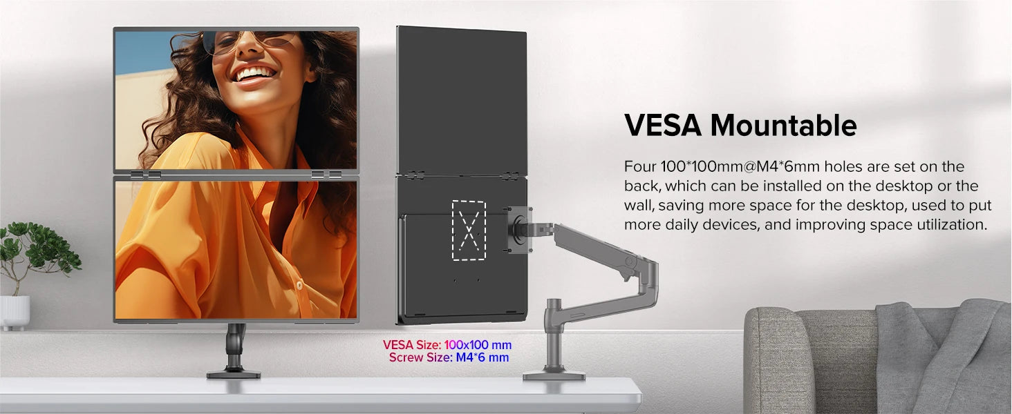 23.8" 100Hz Dual Screen Stacked Computer Monitor 1080P HDR 360° Folding Triple Portable Display for Laptop PC Phone Game Console - Limetastore