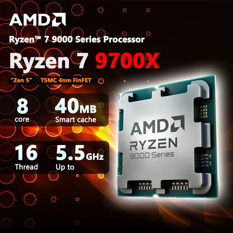 AMD Ryzen 7 9700X Desktop Processor | 8-Core, 16-Thread | 5.5 GHz Boost | Zen 5 Architecture | Socket AM5 65W - Limetastore