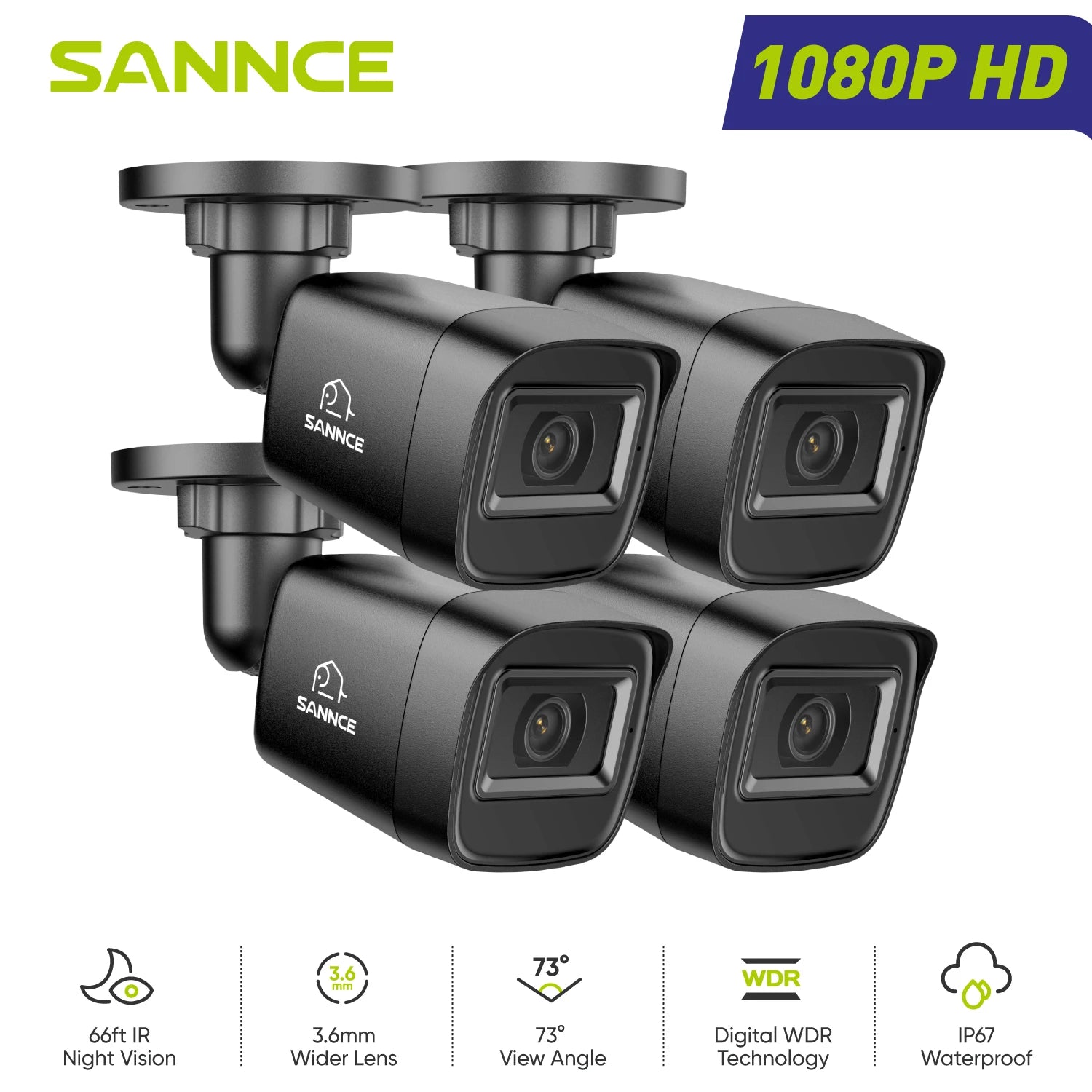 SANNCE 1080P 2MP CCTV Camera | IR‑Cut Night Vision, Audio Recording, Waterproof Housing (White)