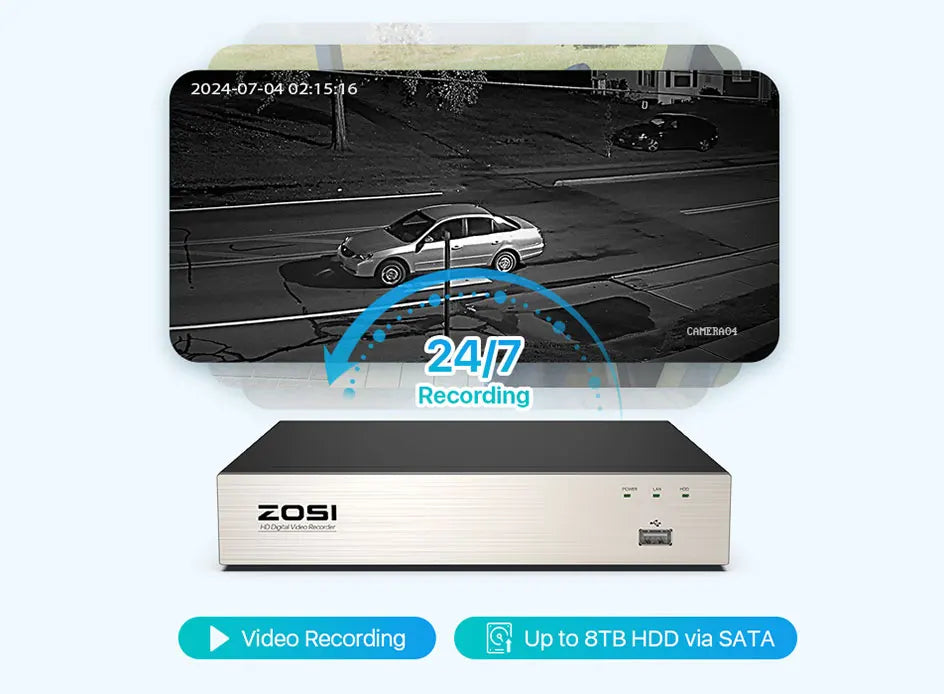 ZOSI 8CH 1080P CCTV Security System – 5MP Lite H.265+ DVR with 2/4/6/8× 2MP Outdoor Night Vision Cameras
