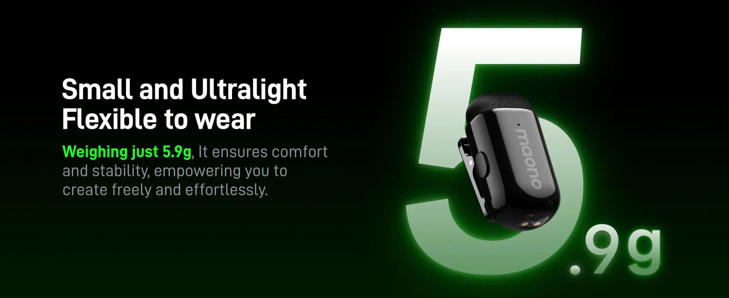 Maono Wave T1 mini – Wireless Lavalier Microphone | AI Noise Cancellation, Auto‑Clipping & App Control for iPhone, Android & PC Video Recording