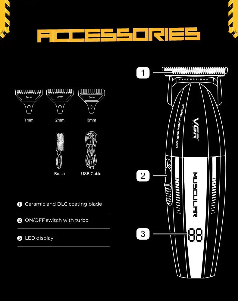 VGR Hair Trimmer Professional Hair Cutting Machine Cordless Hair Clippers Adjustable Barber Rechargeable Trimmer for Men V-285