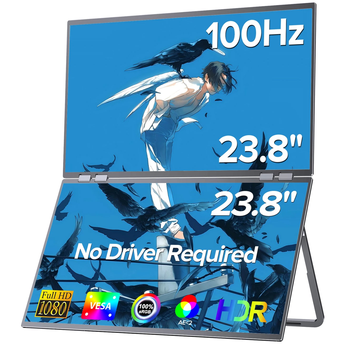 Portable Dual Monitor 23.8" 100Hz FHD 1080P Stacked Vertical Displays for Gaming Coding Working USB-C HDMI Laptop Screen Extende - Limetastore