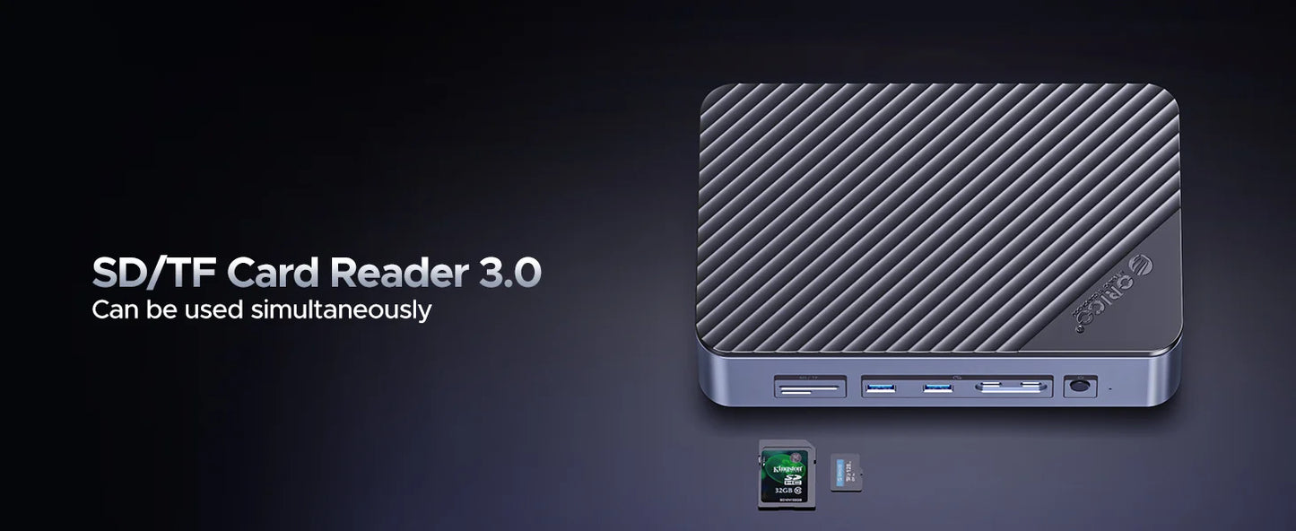 ORICO 10‑in‑1 Docking Station Deck with Dual M.2 NVMe SSD Enclosure, 3.5" Hard Drive Bay