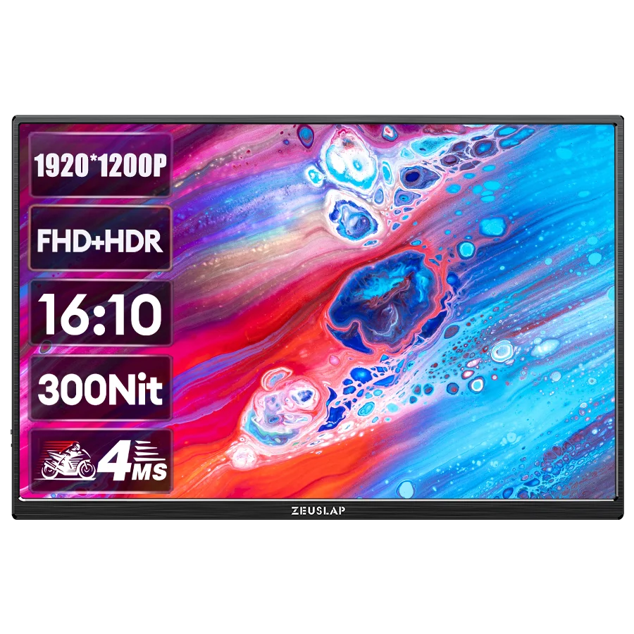 ZEUSLAP 14" Portable Monitor | 1920×1200 WUXGA, 16:10, 100% sRGB, 300 nits