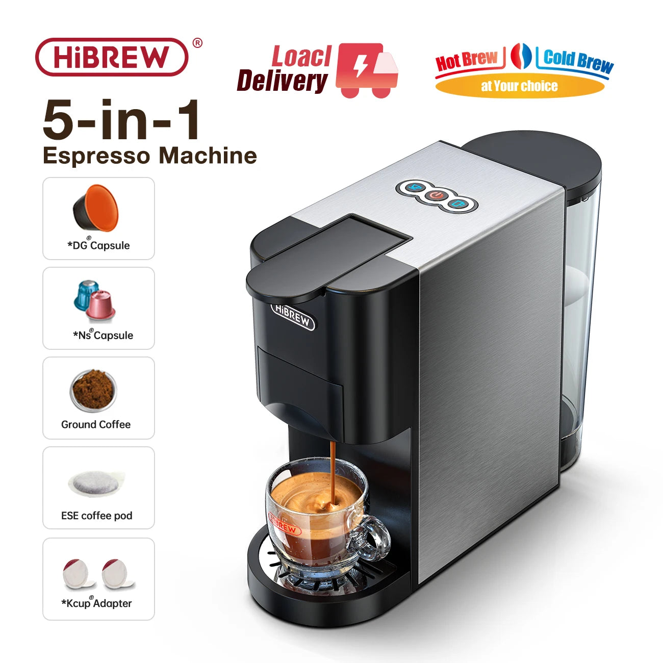 HiBREW H17 – 4‑v‑1 Večkapsulni kavni aparat | Hladno in vroče kuhanje | Združljiv z Nespresso, Dolce Gusto, K‑Cup