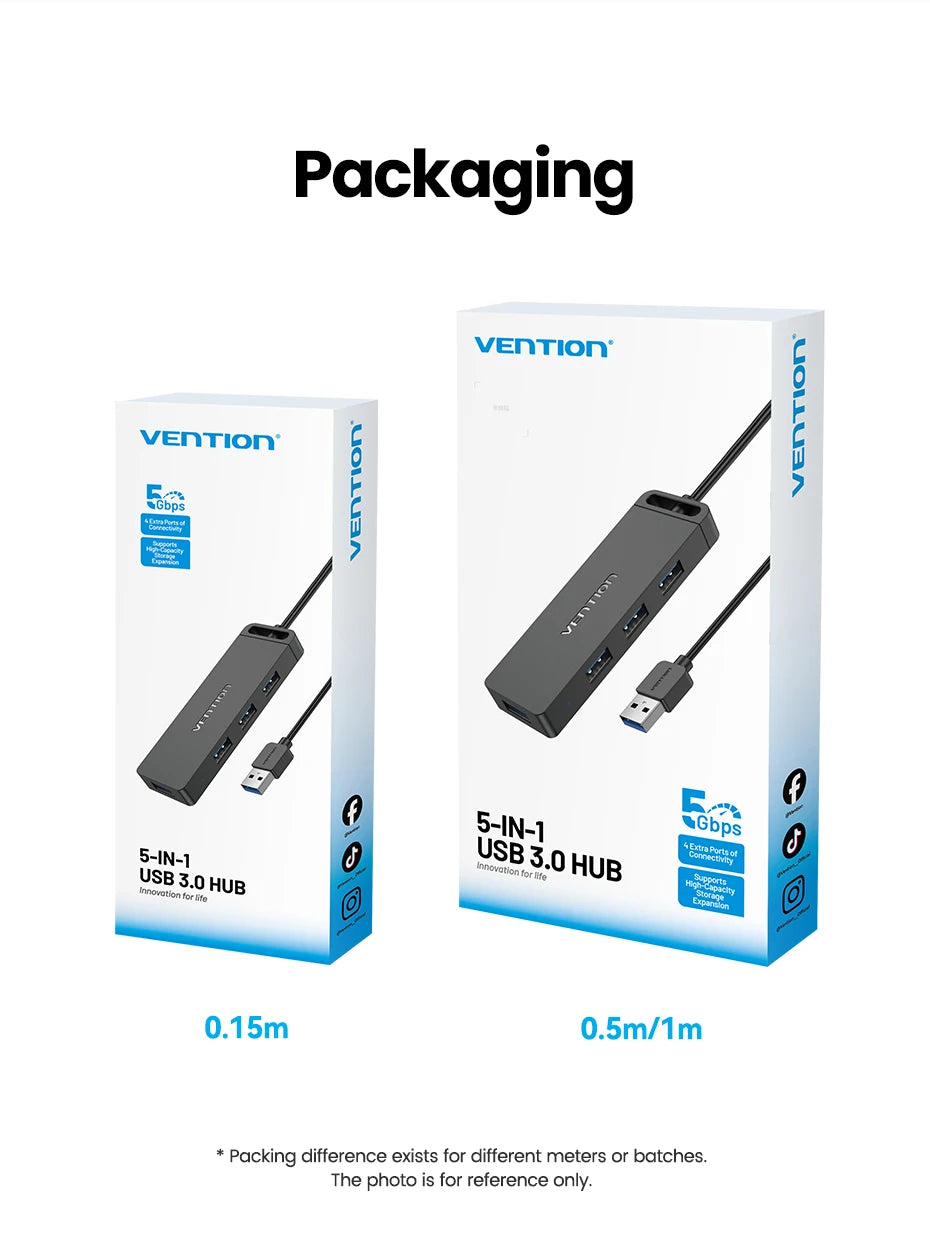 Vention USB 3.0 Hub 4‑Port | 5Gbps High‑Speed Multiport Splitter for Laptop & Desktop