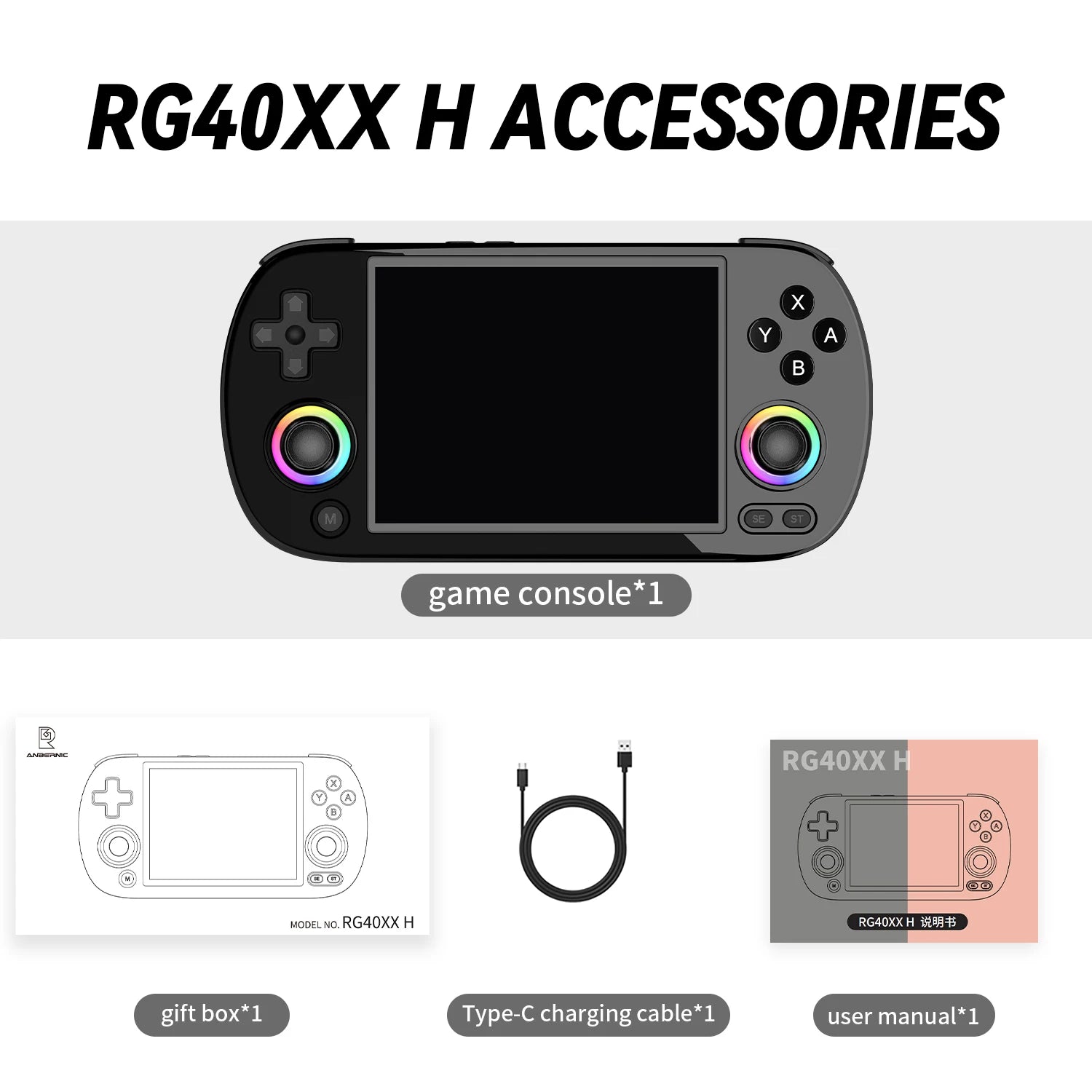 ANBERNIC RG40XX H Portable Retro Game Console 4.0 inch IPS Screen Linux 64-bit RGB Light 5G WiFi Preloaded 5K+ Classic Games - Limetastore