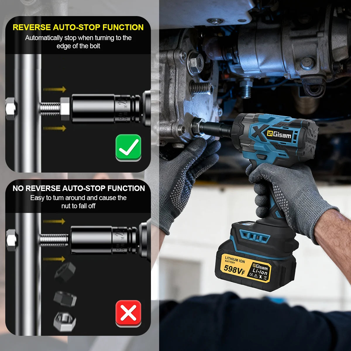 Gisam 900N.m Brushless Impact Wrench 1/2"
