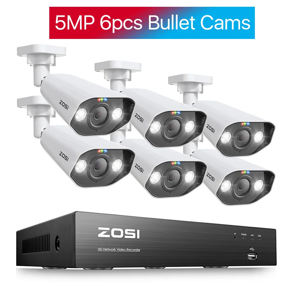 ZOSI 5MP PTZ PoE Security Camera System – 8CH 8MP NVR Kit with Two‑Way Audio | AI Face Detection
