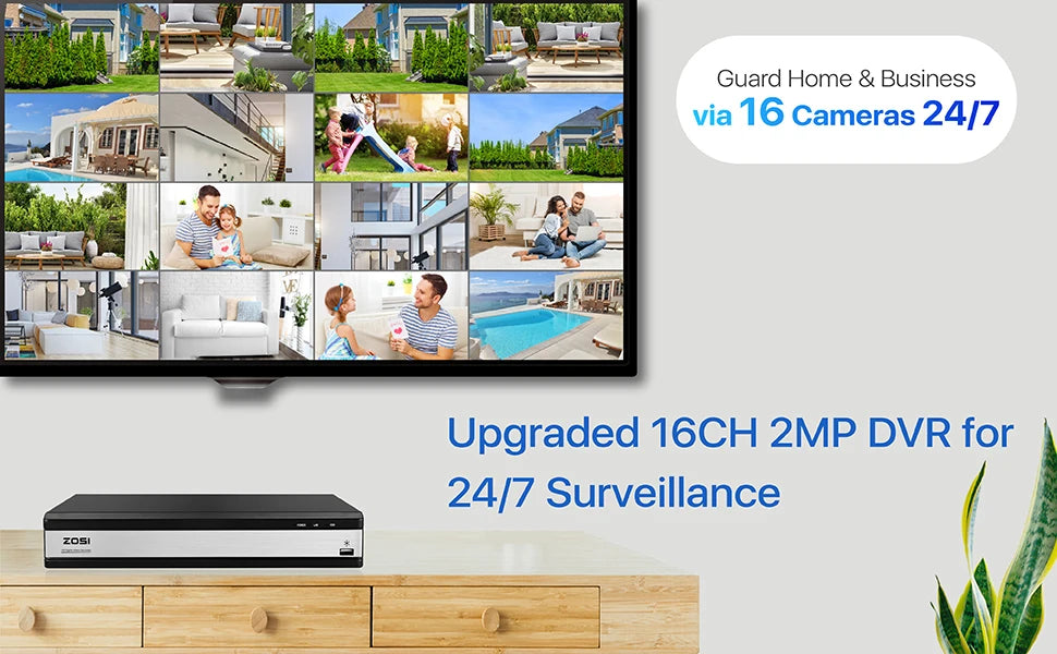 ZOSI 16CH 1080p Wired Security Camera System – H.265+ DVR with Human & Vehicle Detection