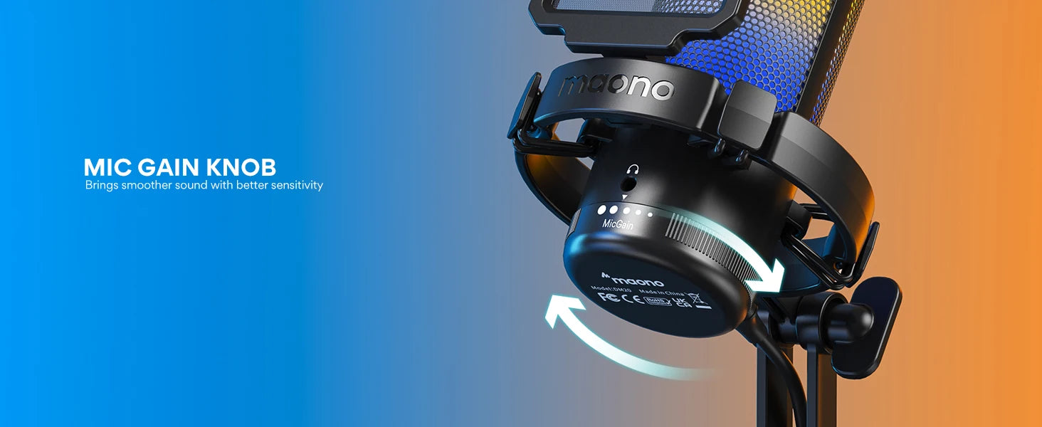 Maono DGM20 – USB Gaming Condenser Microphone | RGB Mic with Noise‑Reduction Software, Gain Control & One‑Key Mute for Streaming & Recording