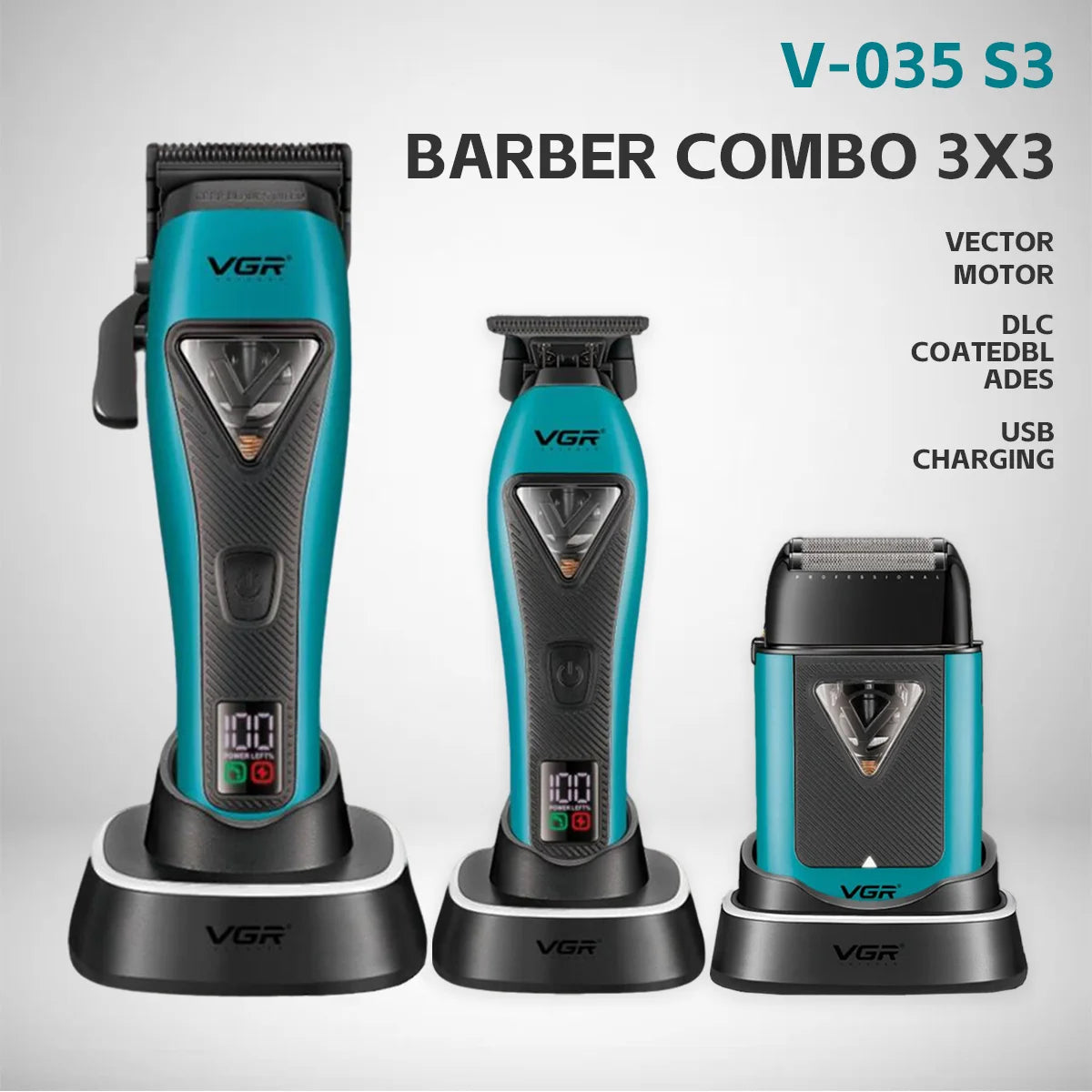 VGR Hair Trimmer Professional Hair Cutting Machine Cordless Beard Trimmer Electric Barber Clipper Metal Trimmer for Men V-035 S3