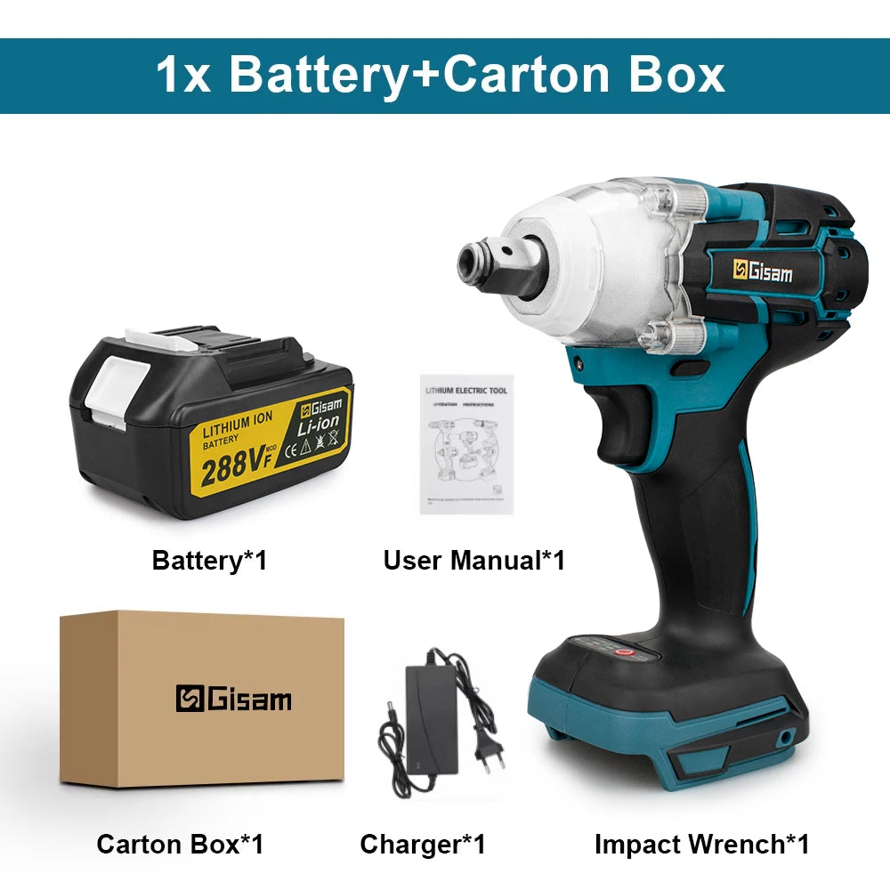 Gisam 520N.m Brushless Impact Wrench 1/2" for Makita 18V
