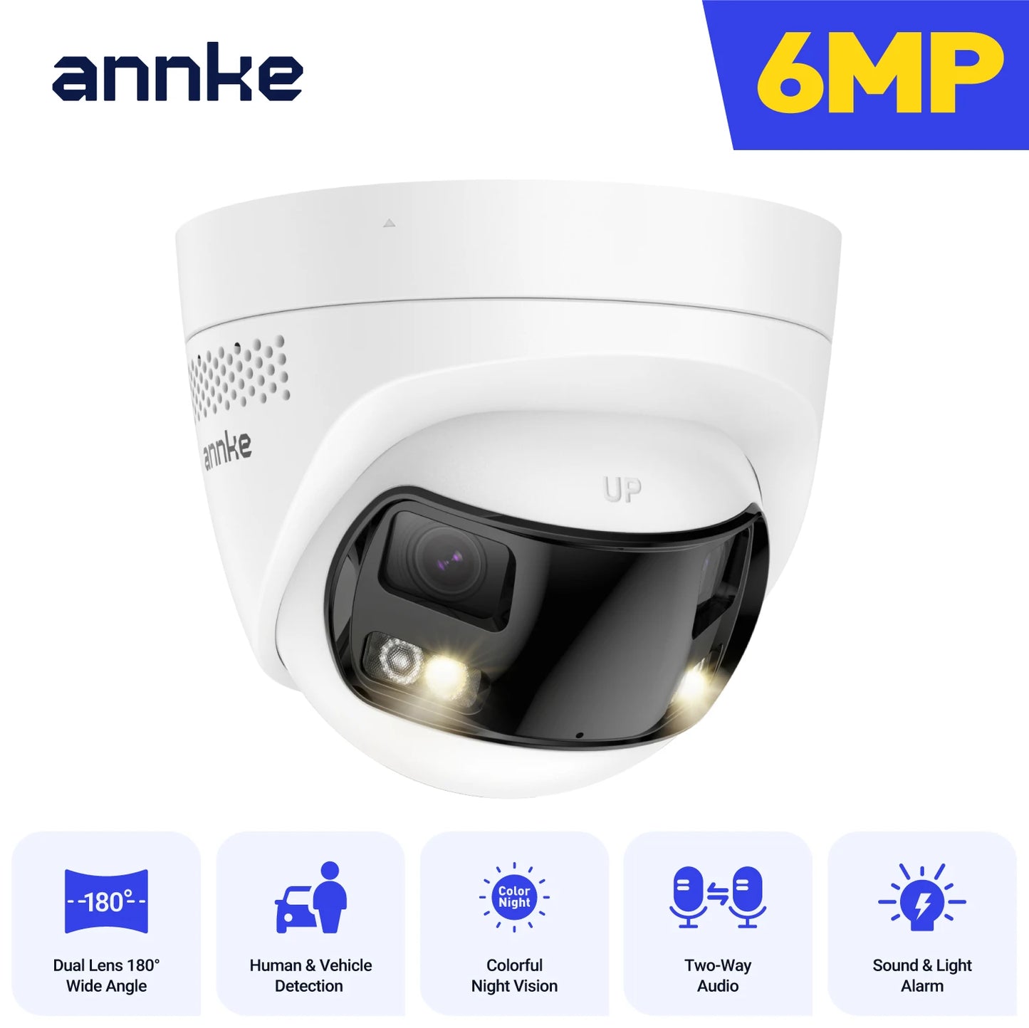 ANNKE 6MP 180° Panoramic Camera | Dual‑Lens, Color Night Vision, AI Detection