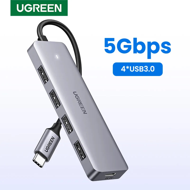 UGREEN USB‑C to USB 3.0 Hub | 4‑Port High‑Speed Splitter for MacBook, iPad & Samsung