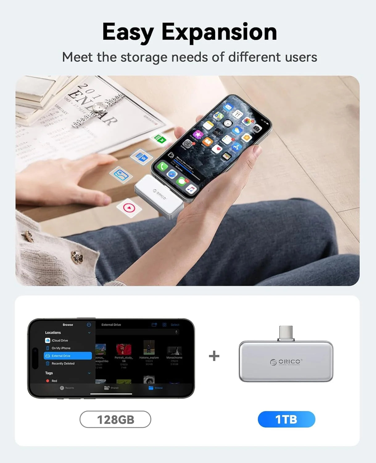 ORICO FlashPod 1TB Magnetic Mini Portable SSD with Direct USB‑C Plug