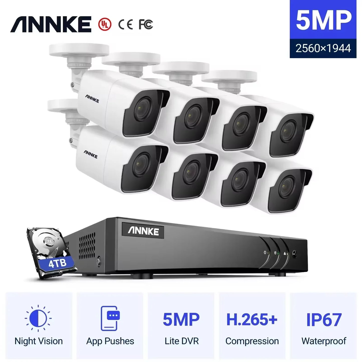 ANNKE 5MP Lite Ultra HD CCTV System | H.265+ 8CH DVR, 8× EXIR Cameras