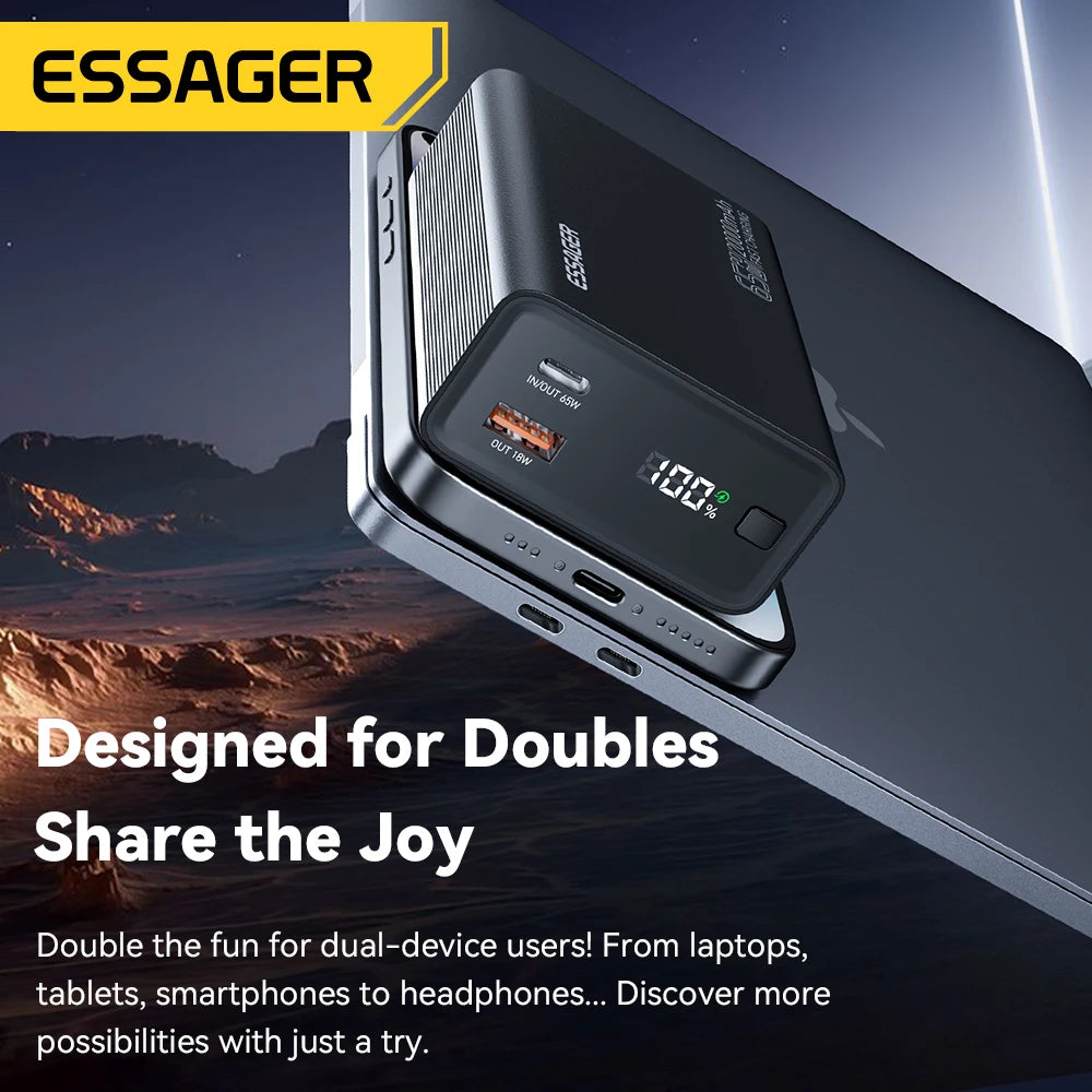 ESSAGER 20000mAh Power Bank 65W PD for iPhone 17 MacBook