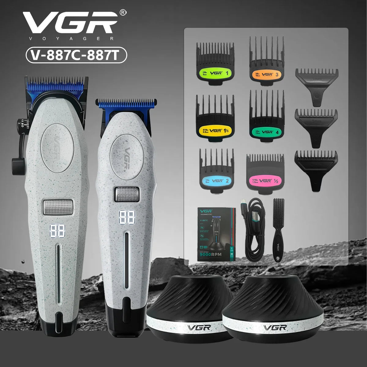 VGR Hair Trimmer Professional Hair Clipper Cordless Hair Cutting Machine Electric Barber Digital Display Trimmer for Men V-887