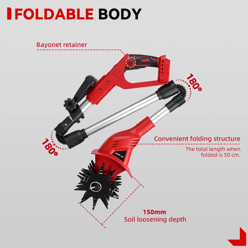 ONEVAN Brushless 1600W Electric Rototiller Tiller Cultivator Lawn Mower Cordless Scarifier Garden Tool For Makita Battery Pin