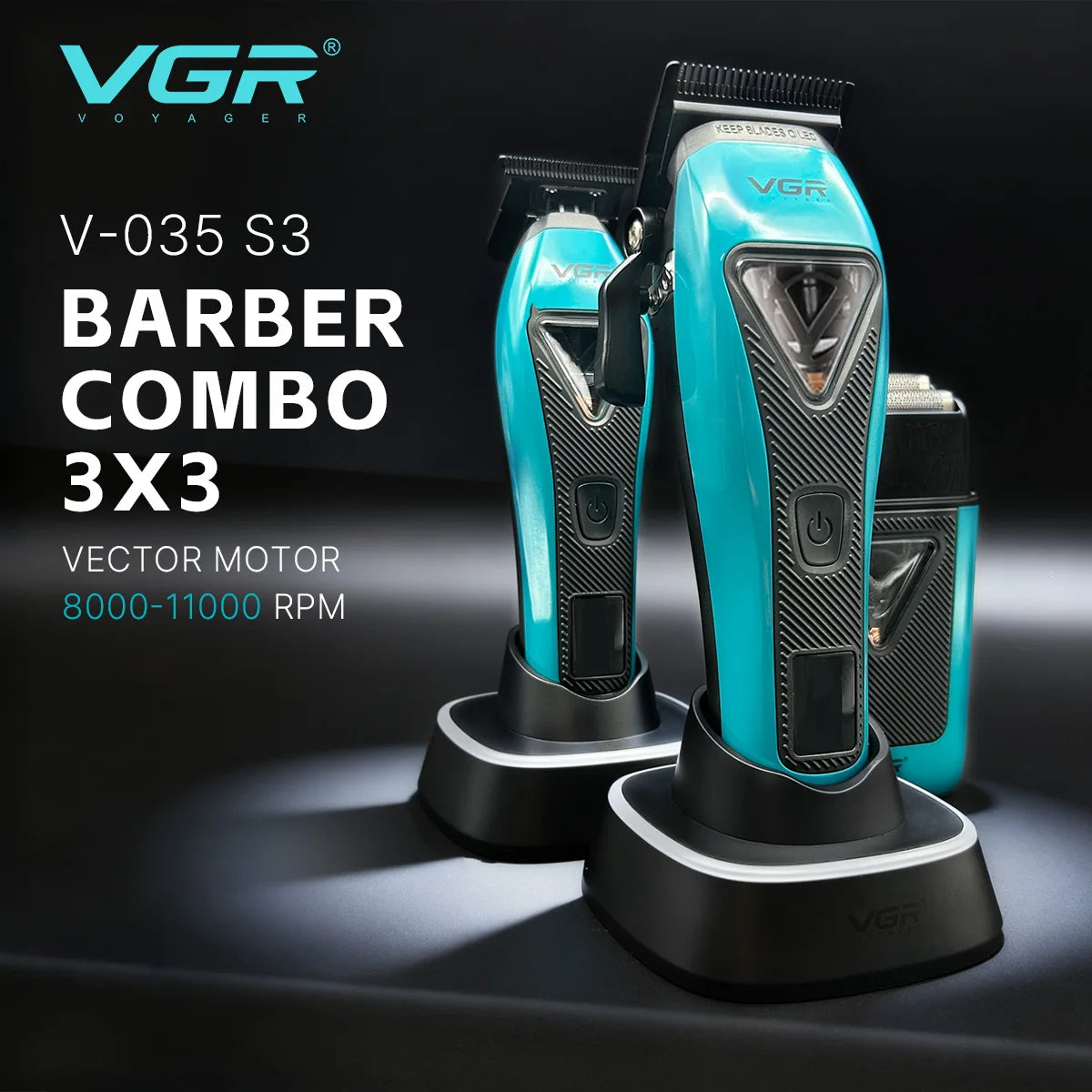 VGR Hair Trimmer Professional Hair Cutting Machine Cordless Beard Trimmer Electric Barber Clipper Metal Trimmer for Men V-035 S3