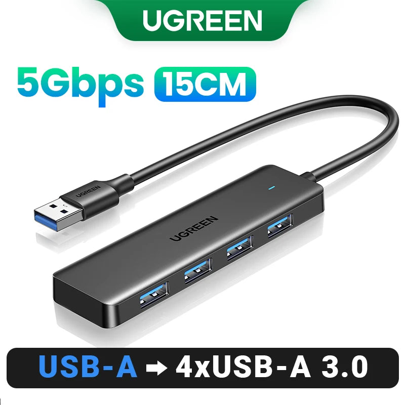 UGREEN 4‑Port USB 3.0 Hub Slim with 5Gbps Data Transfer – USB Expansion Splitter