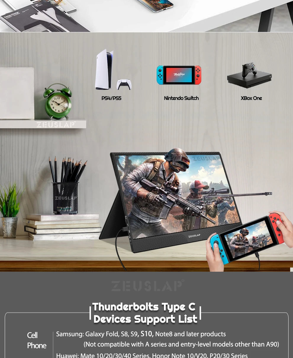 ZEUSLAP 15.6" Portable Touch Monitor | FHD 1080P IPS, USB‑C & HDMI, Laptop & Phone