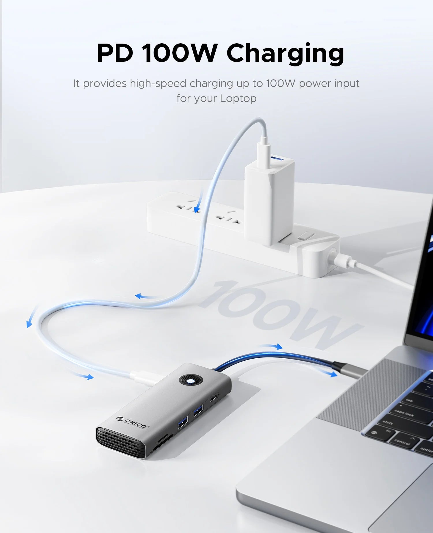 ORICO 8-v-1 zvezdišče USB-C trojna priklopna postaja z dvojnim HDMI 4K60Hz, vrati USB 3.0