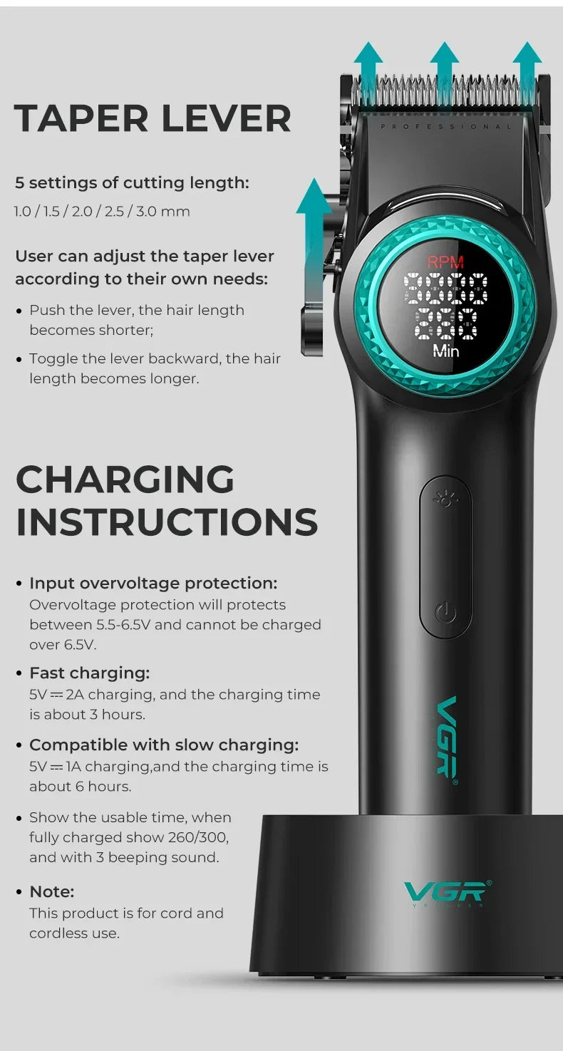 VGR Trimmer Professional Hair Cutting Machine Cordless Hair Clippers Barber Electric Clipper Metal Trimmer for Men V-001 V-977
