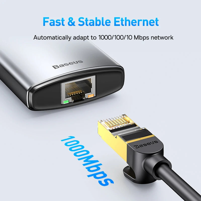 Baseus USB‑C Hub | HDMI 4K, USB 3.1 10Gbps, RJ45 Ethernet, SD/TF Docking Station for MacBook