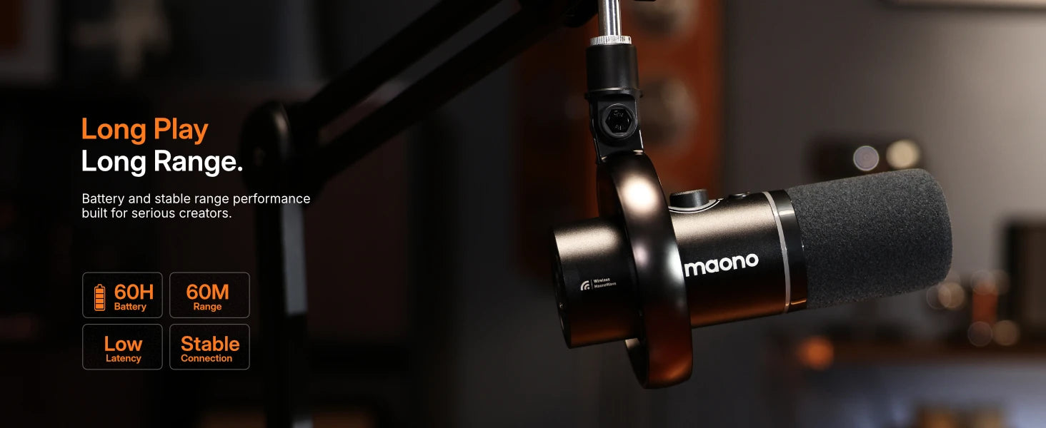 Maono PD200W – Hybrid Wireless Dynamic Podcast Microphone | XLR/USB Mic for PC, Phone & Camera