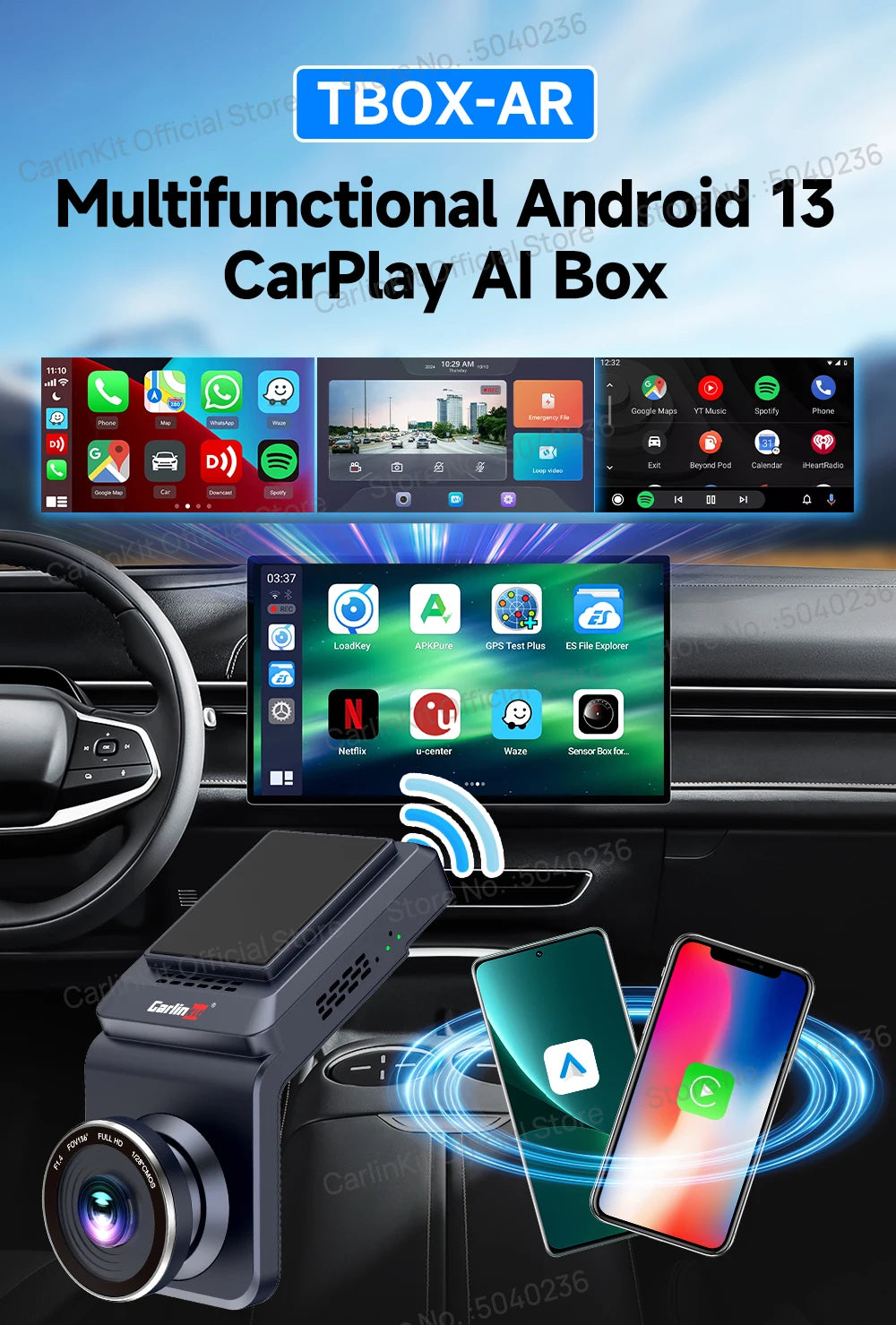 CarlinKit Android 13 8‑Core 8+128GB Wireless CarPlay AI Box