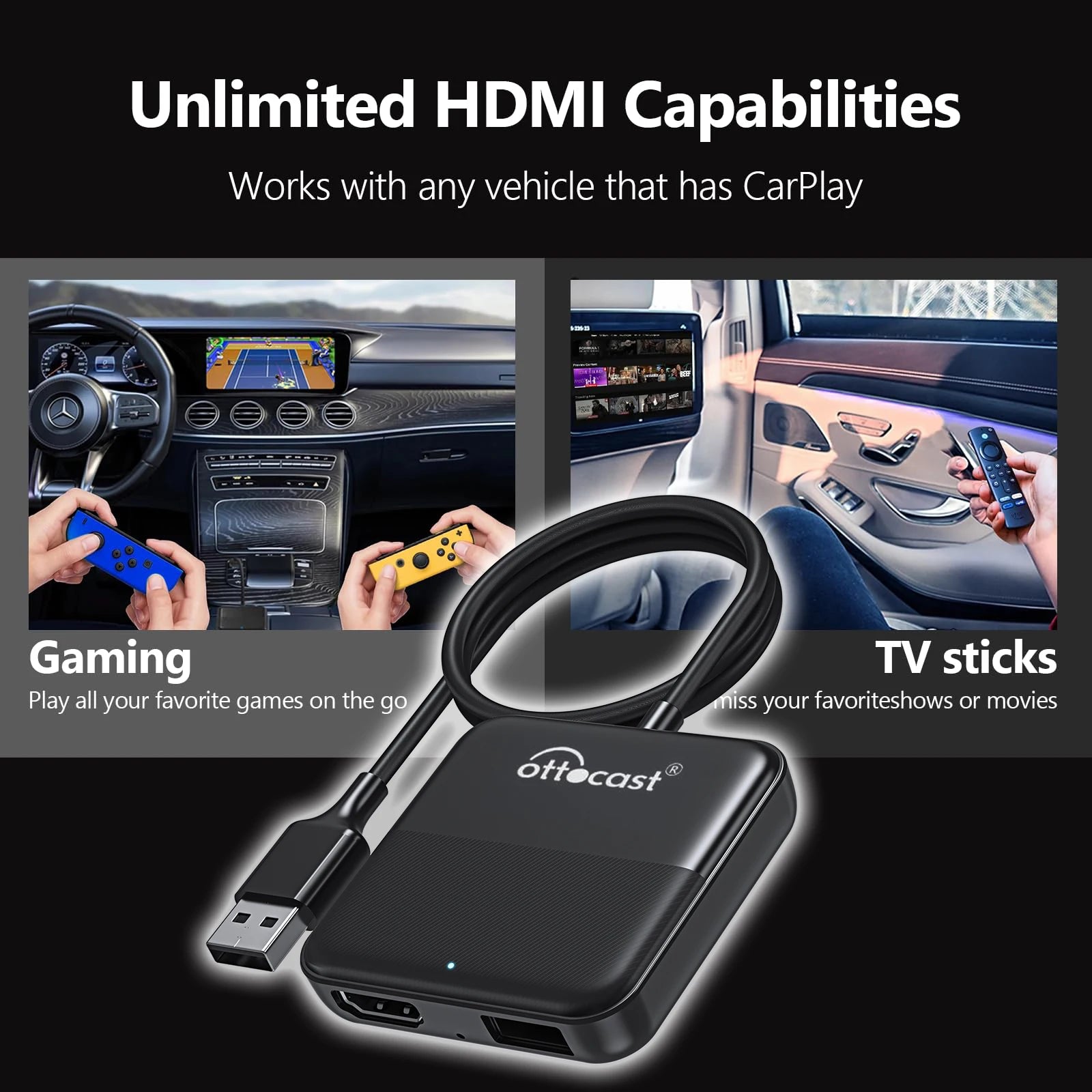 OTTOCAST Express Wireless CarPlay Adapter with HDMI Converter