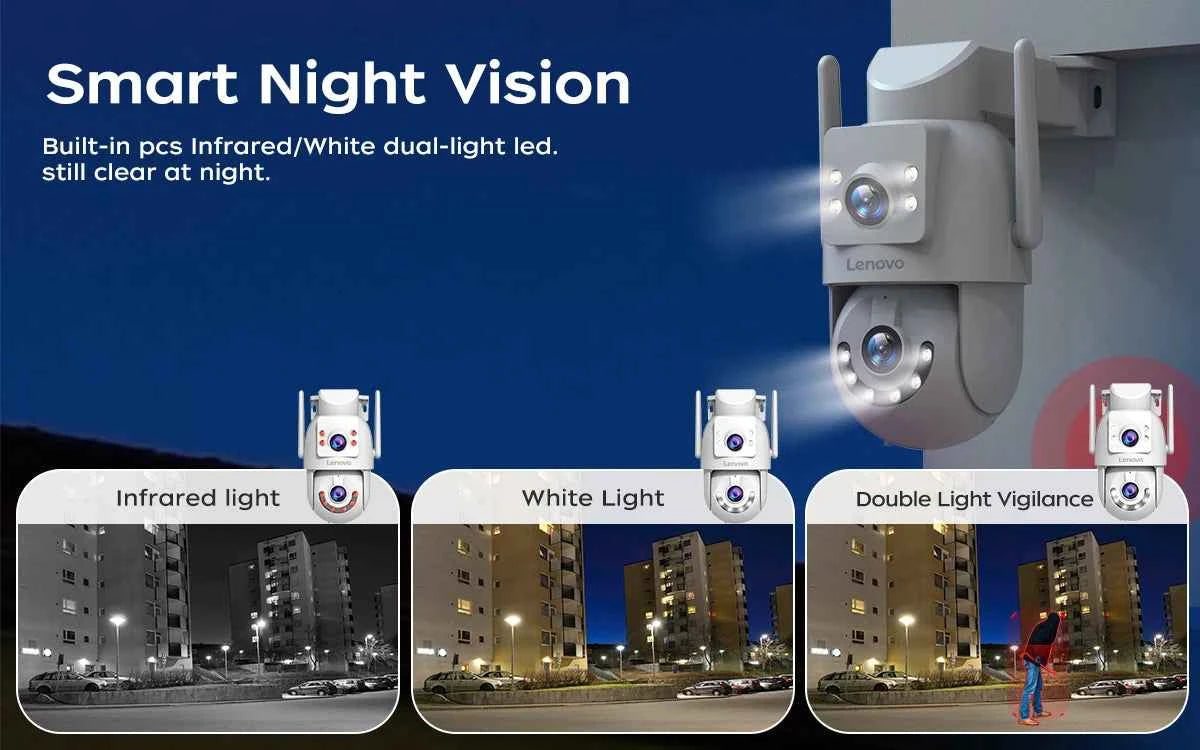 Lenovo WiFi PTZ Security Camera 8MP With Dual Screen Color Night Vision Outdoor Surveillance CCTV Camera Auto Tracking IP Camera - Limetastore