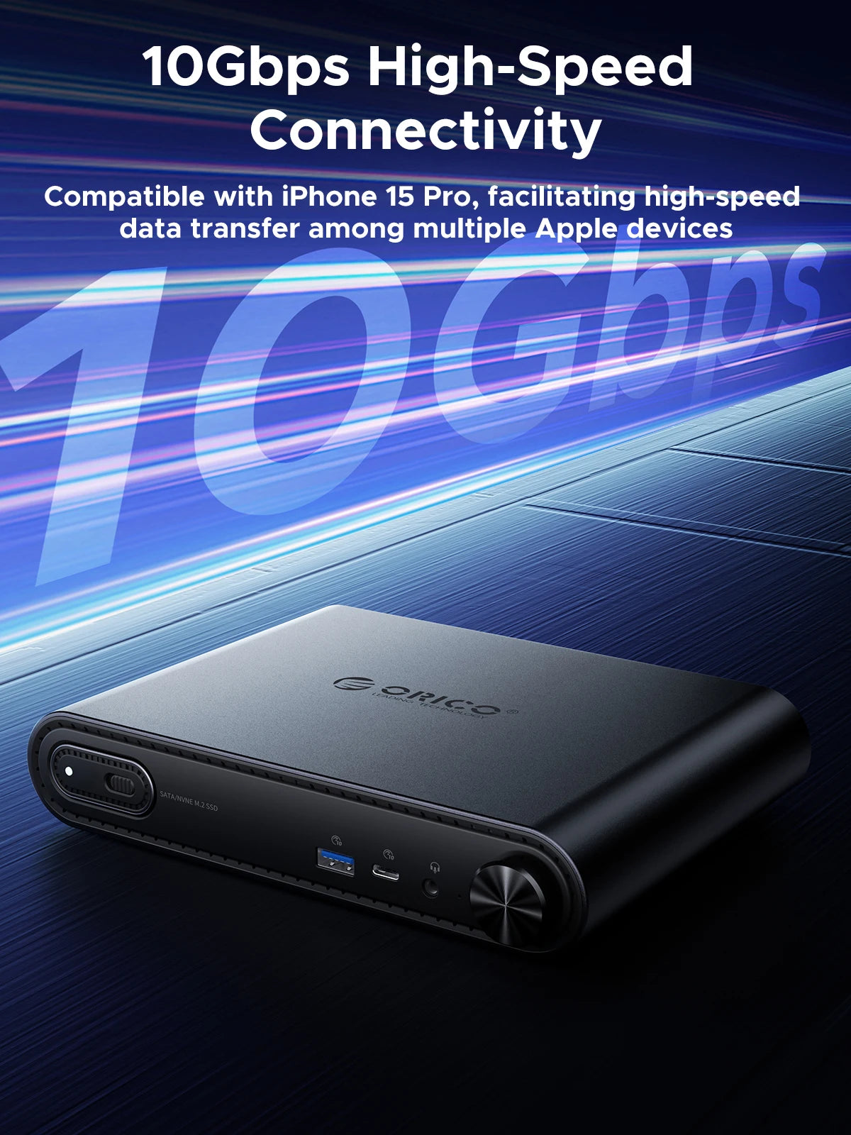 ORICO 10‑in‑1 USB‑C Docking Station with M.2 NVMe/SATA SSD Enclosure, 4K60Hz HDMI, PD100W