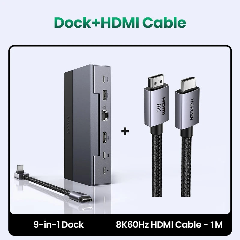 UGREEN 9‑Port Steam Deck Dock with 4K60Hz HDMI, RJ45 Ethernet, PD100W, USB‑A/C