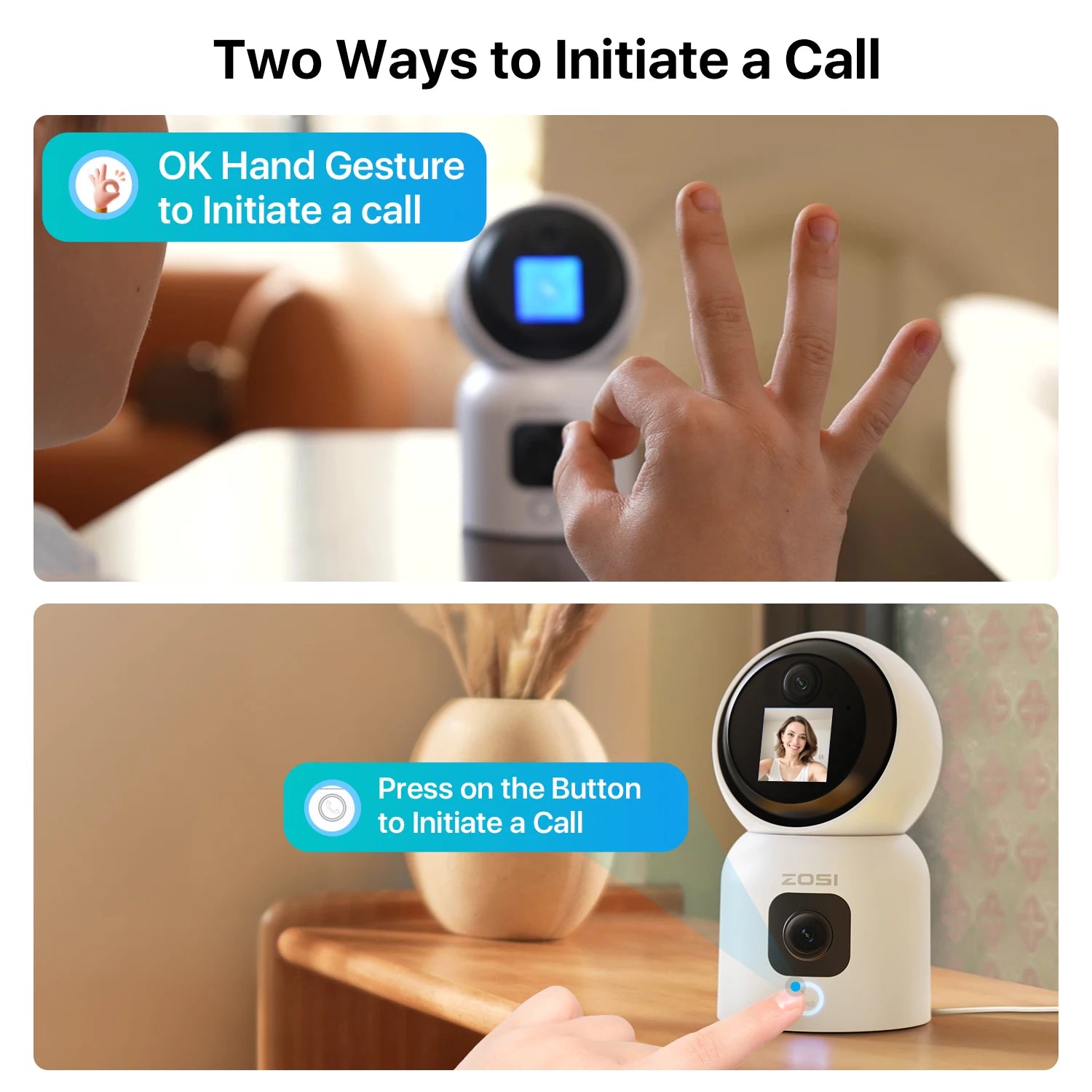 ZOSI 360° PTZ Smart Home Security Camera – Auto‑Tracking Indoor WiFi Baby & Pet Monitor with AI Detection & HD Night Vision