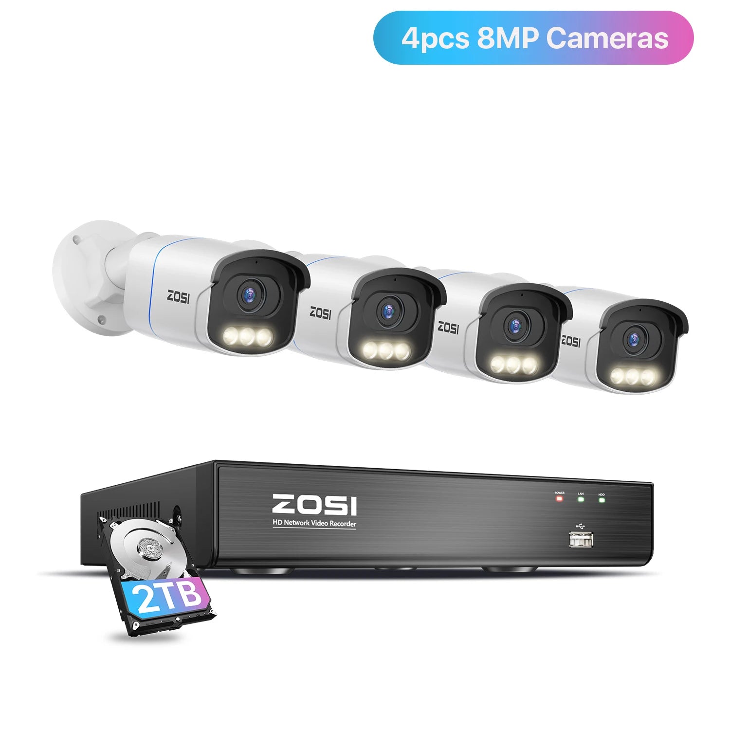 ZOSI 4K 8MP PoE Security Camera System – Aurora Lux Full‑Color Night Vision | 5MP/8MP Outdoor/Indoor