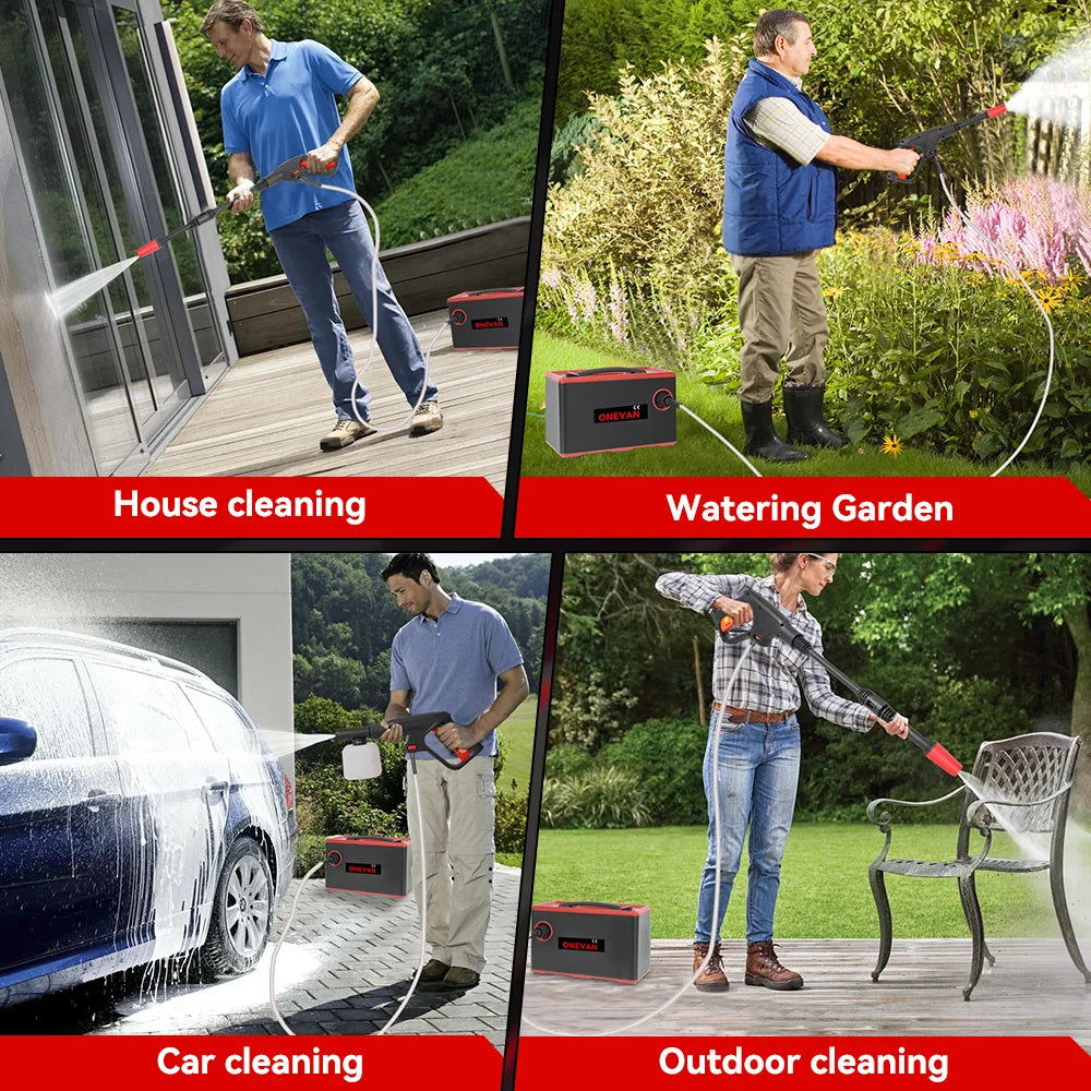 ONEVAN 4000W 220Bar High‑Pressure Washer | 2‑in‑1 Cordless Car & Garden Cleaner