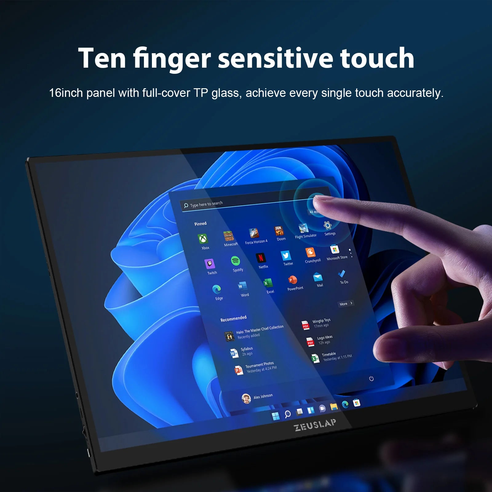 ZEUSLAP 16" 2.5K 144Hz Prenosni monitor na dotik | 2560×1600, 100 % sRGB, 500 nitov