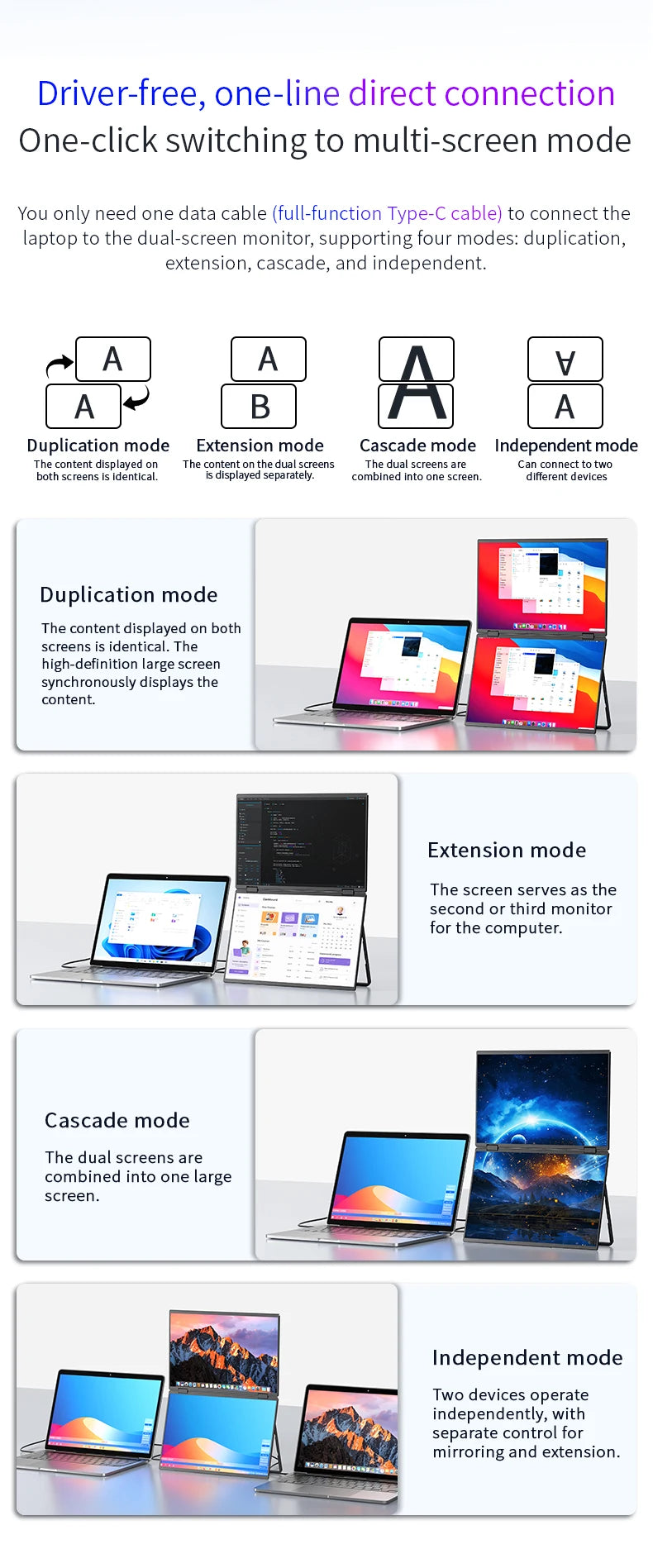Sibolan 15.6 inch 4K Dual Screen Portable Monitor 60Hz Laptop Screen Extender Stackable Foldable Metal Material Triple Monitor - Limetastore